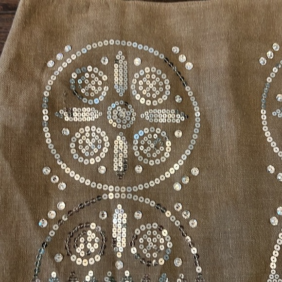 Tory Burch Linen Skirt Sequin & Rhinestone Embellished Beige Size 6 - Picture 2 of 7